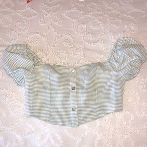 Nasty Gal Green and white checkered crop top